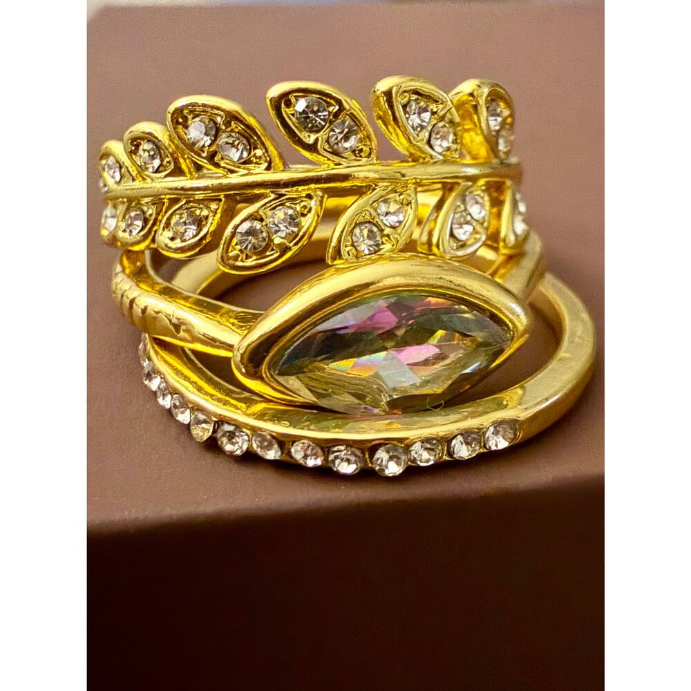 Set of 3 gold-plated rings, size 8, sparkle with unique stone cuts